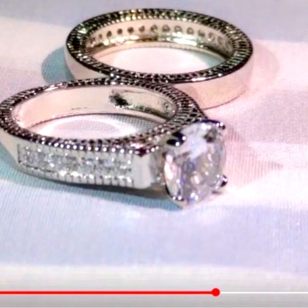 Diamond Ring Set Engagement Wedding 925 Sterling Silver & Stamped New Size 6